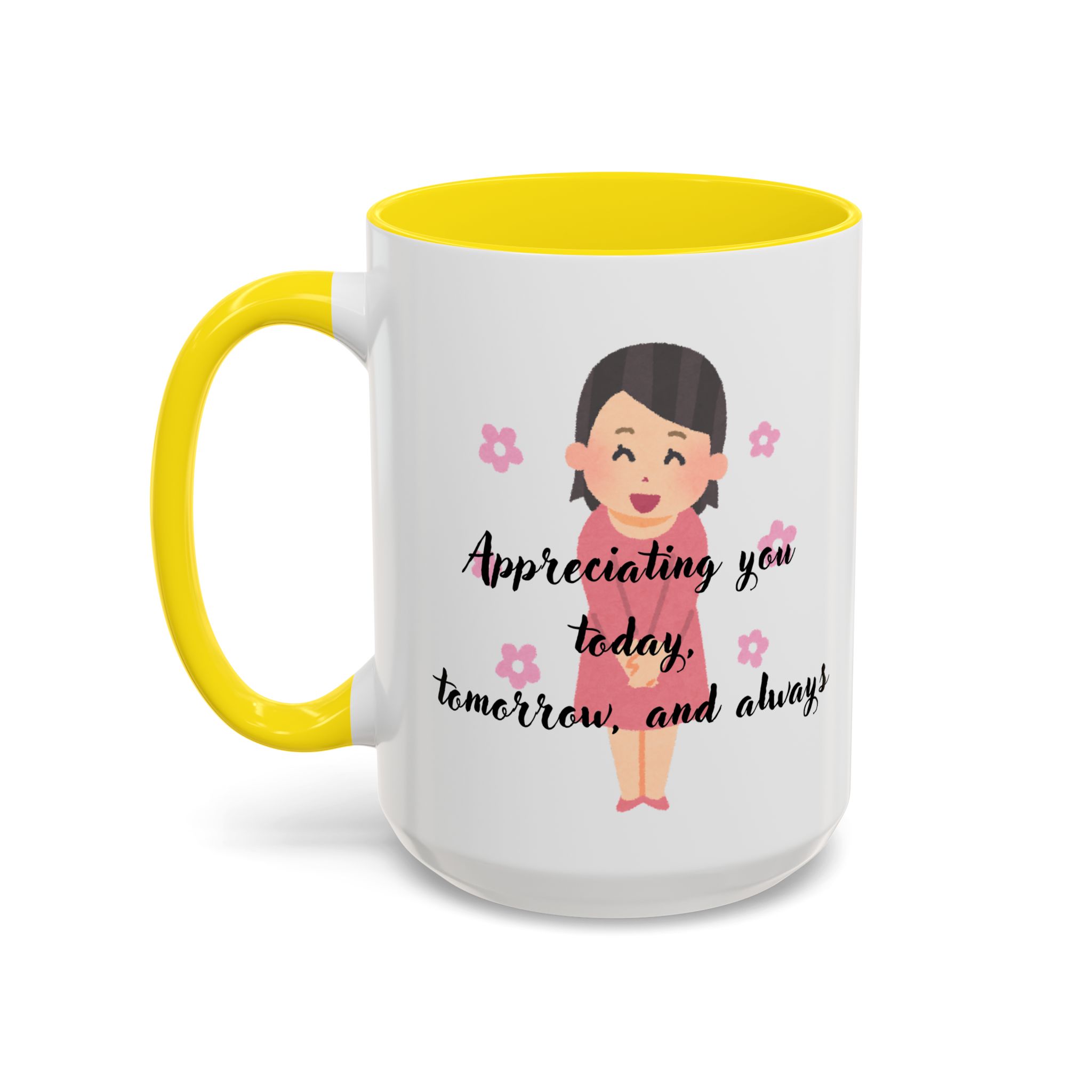 Teacher Appreciation Coffee Mug, Thank You Gift for Elementary School Teacher, Cartoon Character Design, Pink Flowers, 11/15oz, Pastel - Image 17