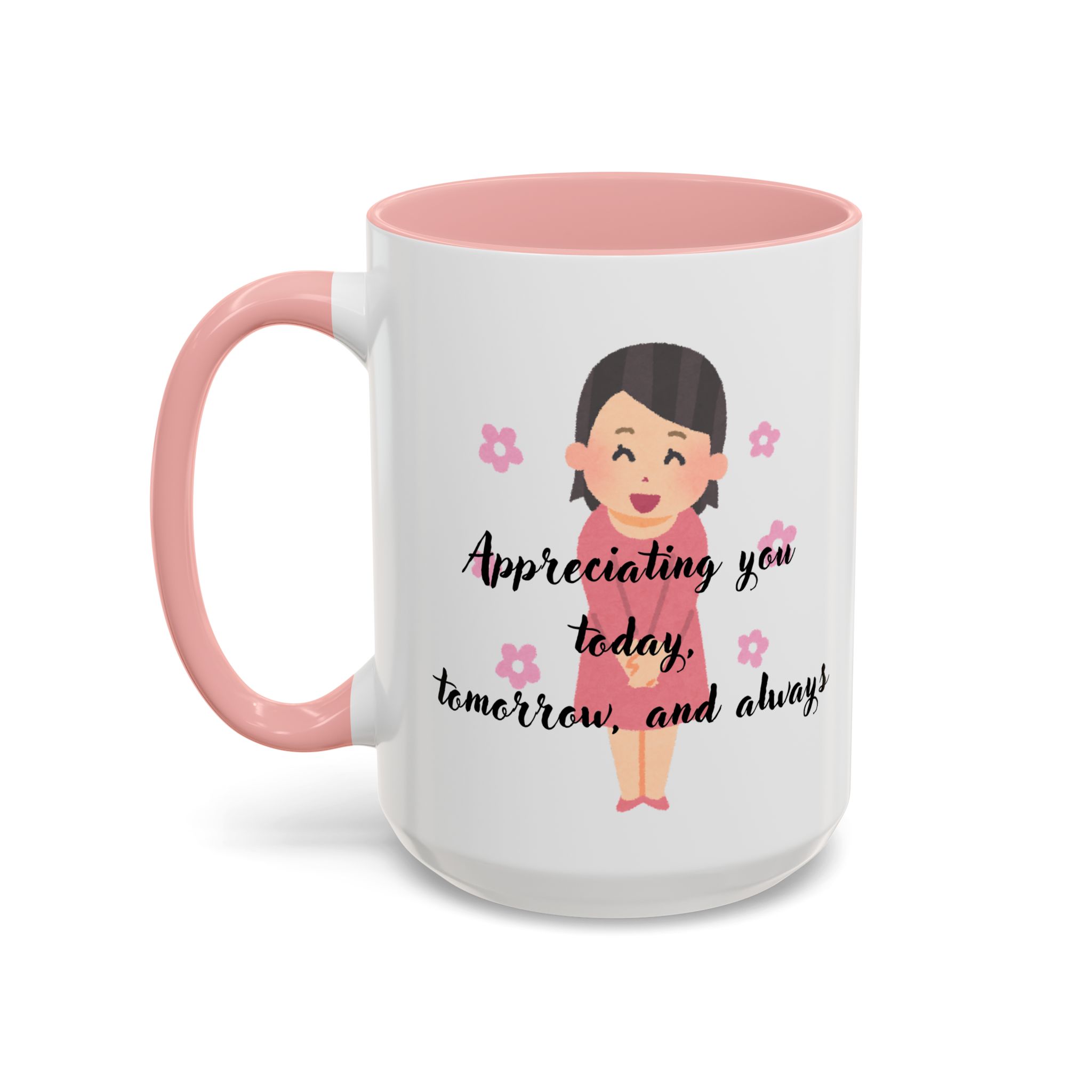 Teacher Appreciation Coffee Mug, Thank You Gift for Elementary School Teacher, Cartoon Character Design, Pink Flowers, 11/15oz, Pastel - Image 7