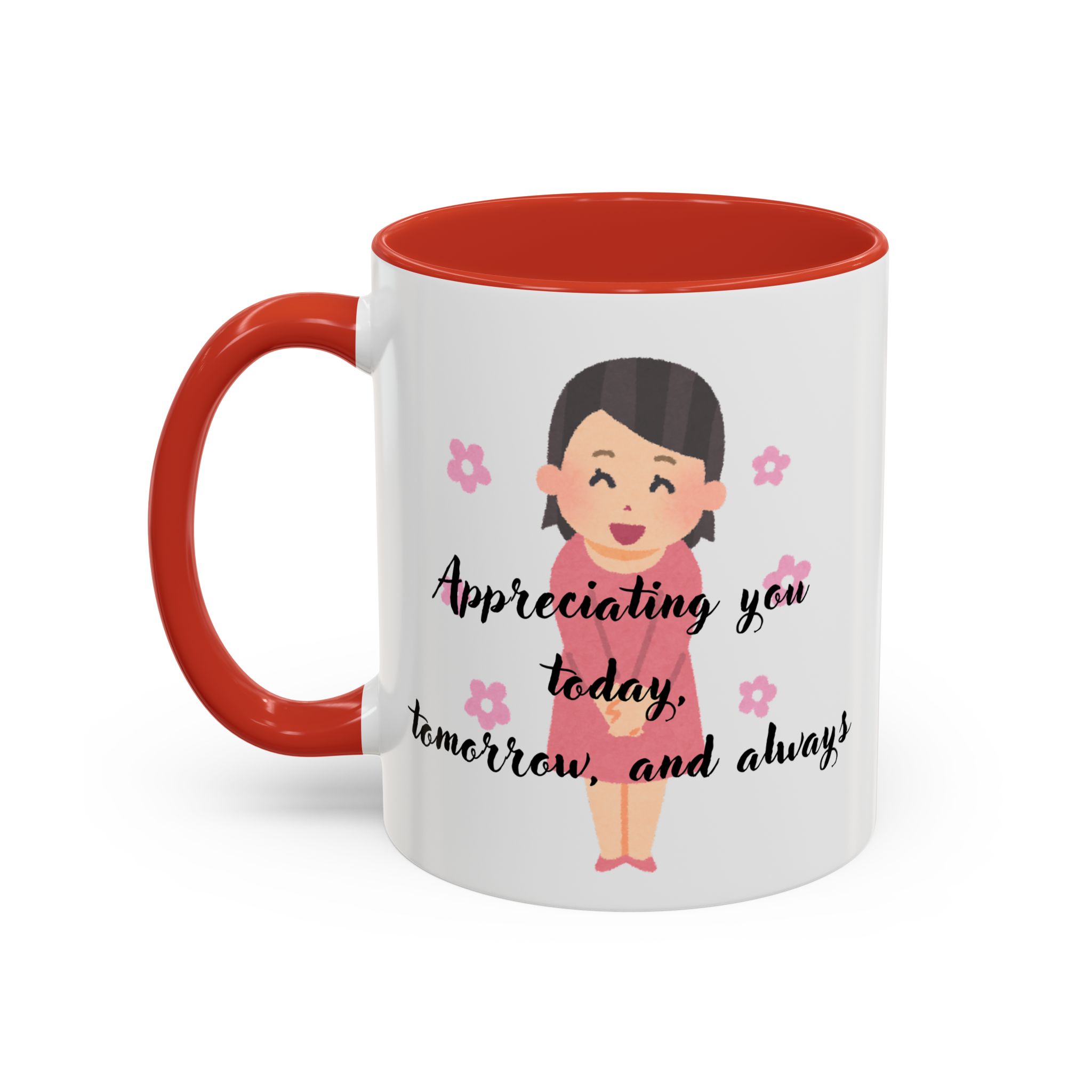 Teacher Appreciation Coffee Mug, Thank You Gift for Elementary School Teacher, Cartoon Character Design, Pink Flowers, 11/15oz, Pastel - Image 4