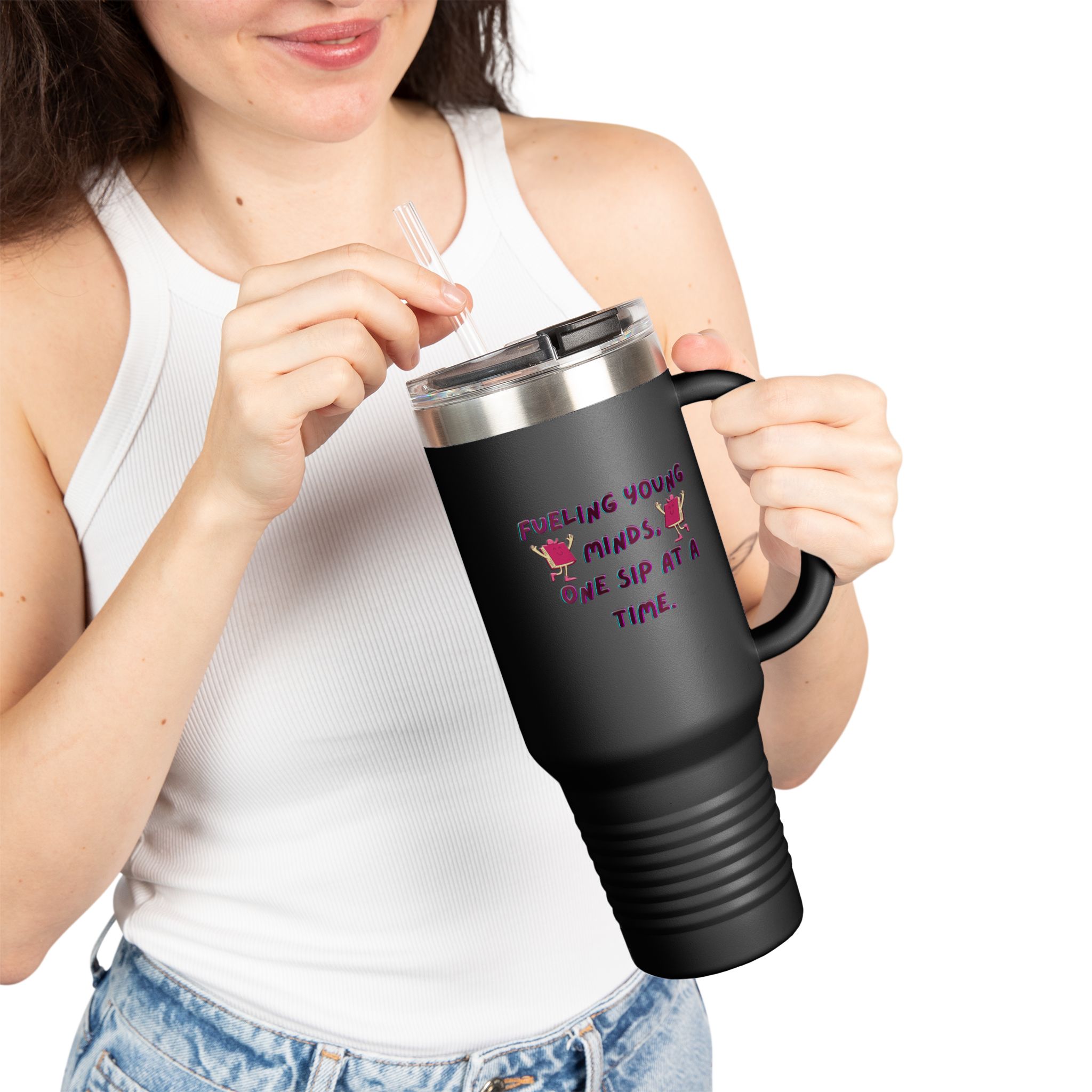 Cartoon Books Insulated Travel Mug, 40oz - Fueling Young Minds, One Sip at a Time, Fun Kids Travel Cup, Large Coffee Tumbler - Image 6
