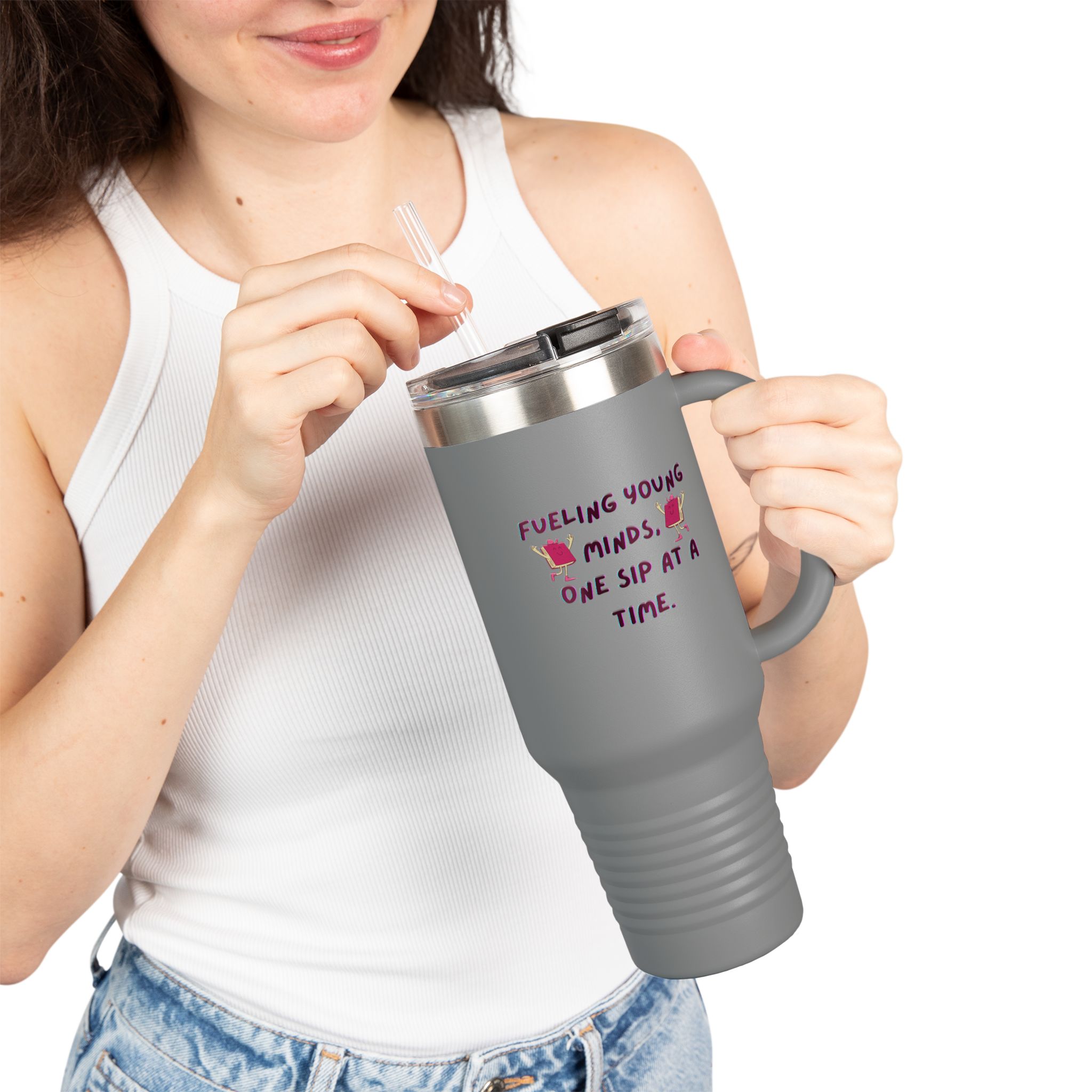 Cartoon Books Insulated Travel Mug, 40oz - Fueling Young Minds, One Sip at a Time, Fun Kids Travel Cup, Large Coffee Tumbler - Image 9