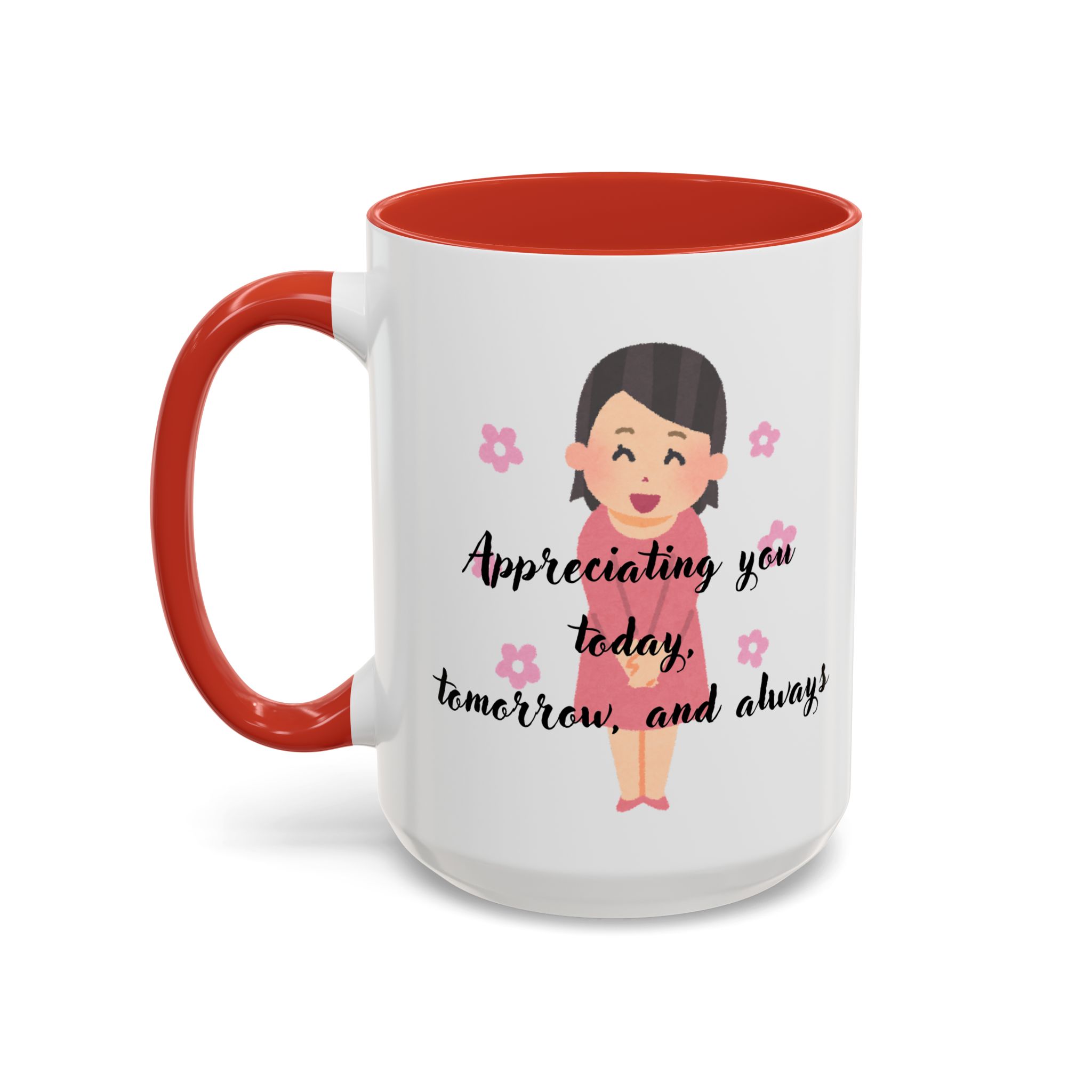 Teacher Appreciation Coffee Mug, Thank You Gift for Elementary School Teacher, Cartoon Character Design, Pink Flowers, 11/15oz, Pastel - Image 8