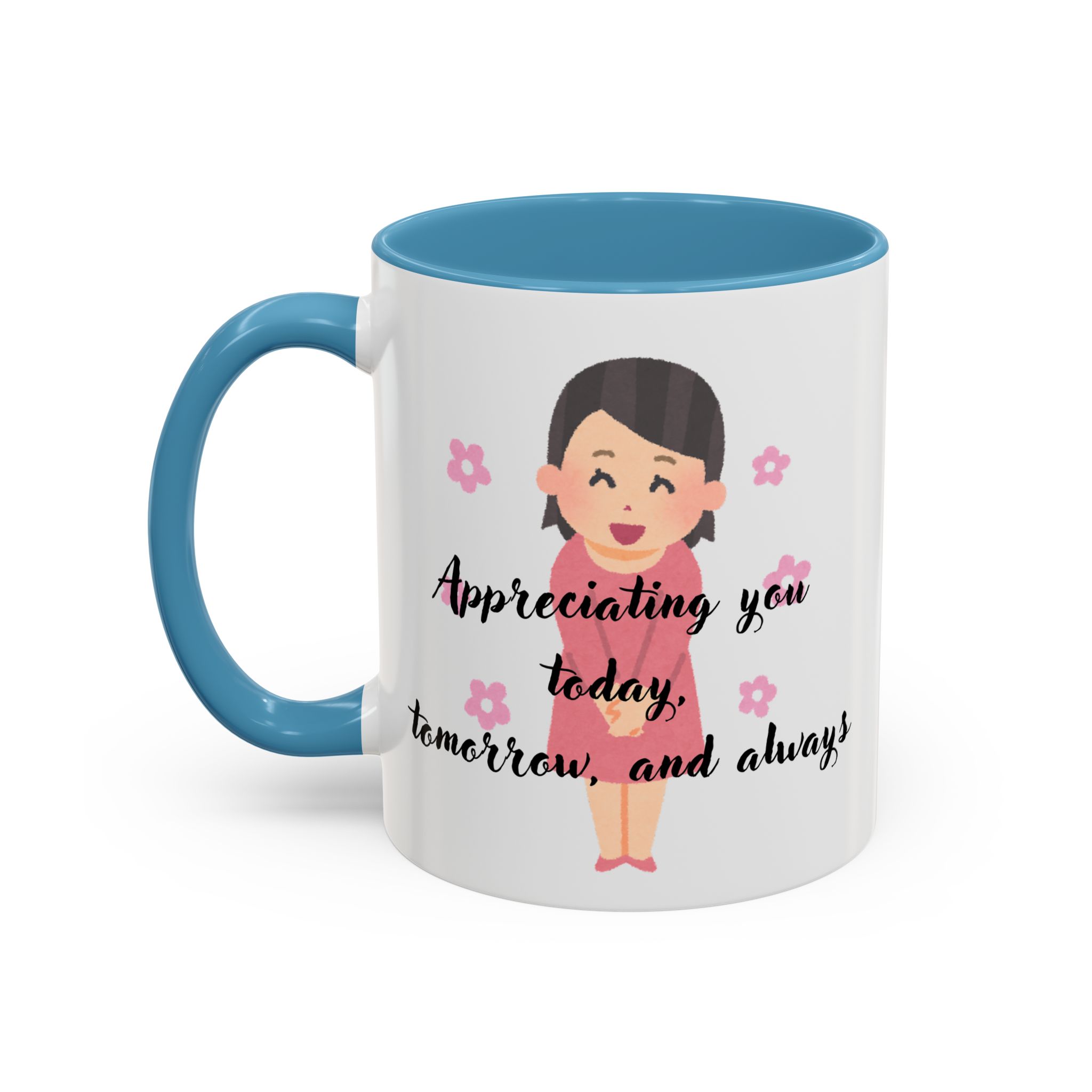 Teacher Appreciation Coffee Mug, Thank You Gift for Elementary School Teacher, Cartoon Character Design, Pink Flowers, 11/15oz, Pastel - Image 10