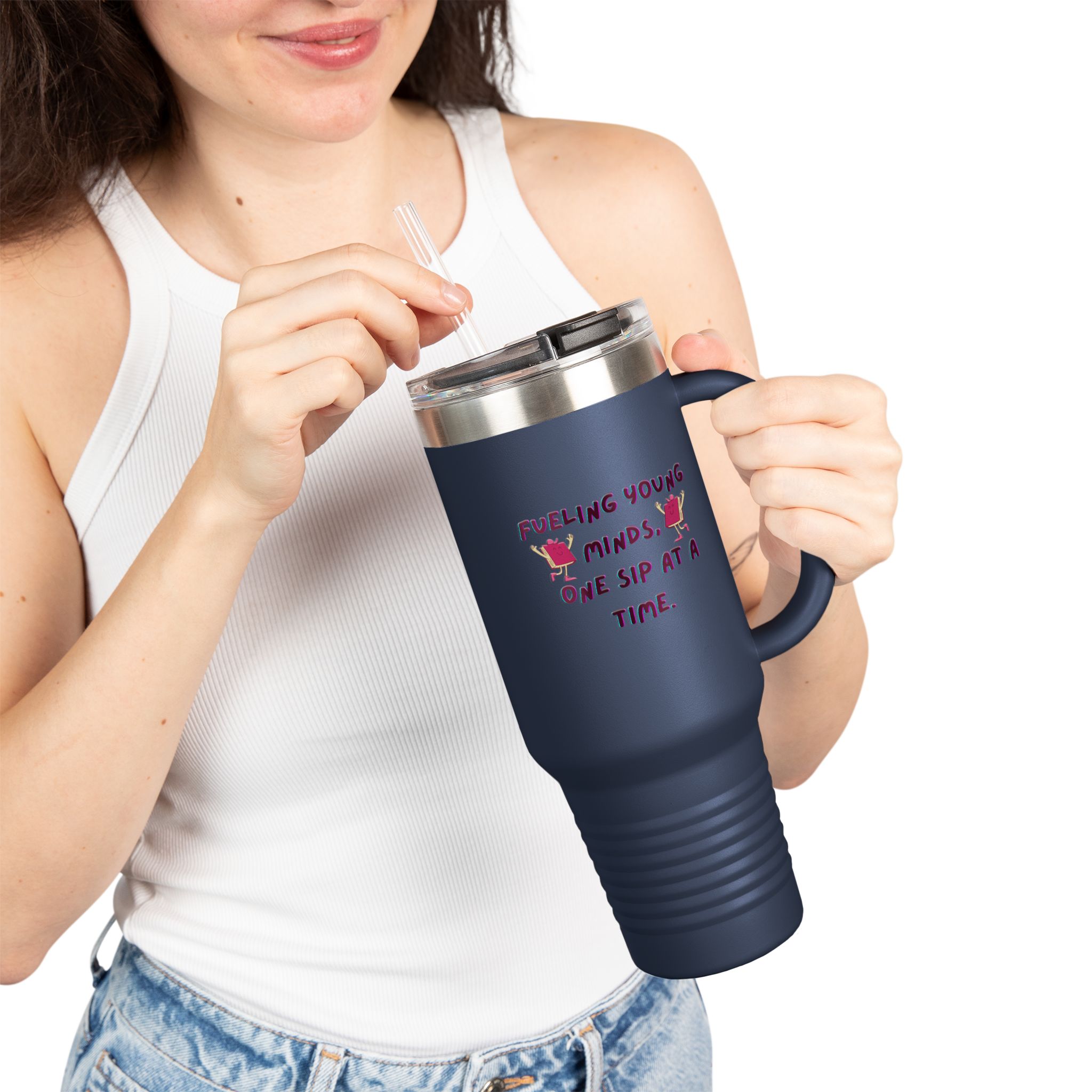 Cartoon Books Insulated Travel Mug, 40oz - Fueling Young Minds, One Sip at a Time, Fun Kids Travel Cup, Large Coffee Tumbler - Image 15