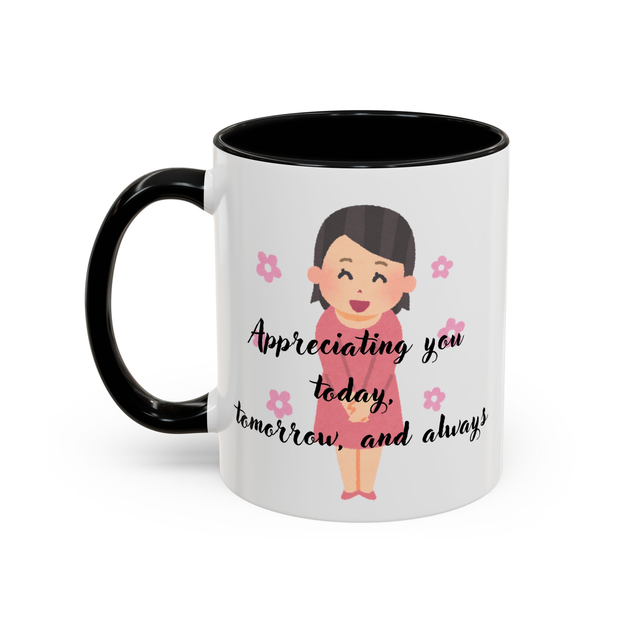 Teacher Appreciation Coffee Mug, Thank You Gift for Elementary School Teacher, Cartoon Character Design, Pink Flowers, 11/15oz, Pastel - Image 2