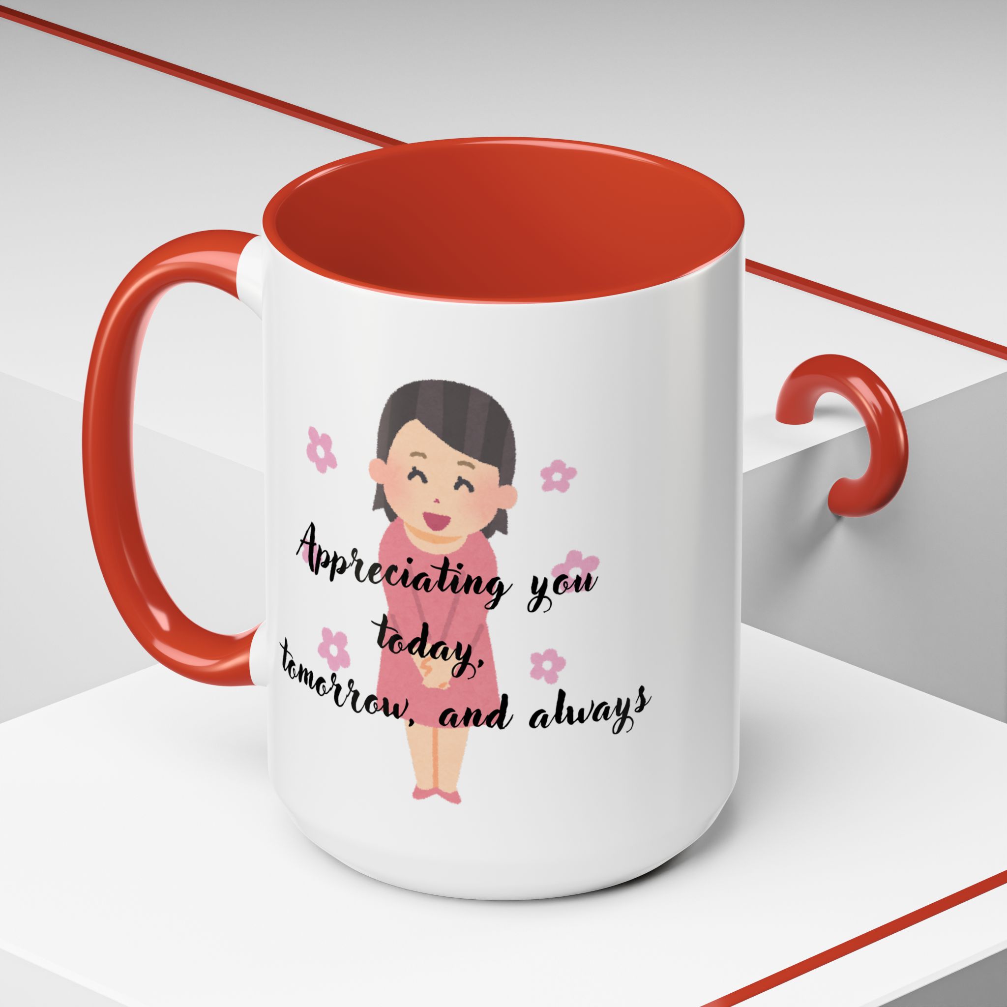 Teacher Appreciation Coffee Mug, Thank You Gift for Elementary School Teacher, Cartoon Character Design, Pink Flowers, 11/15oz, Pastel - Image 9