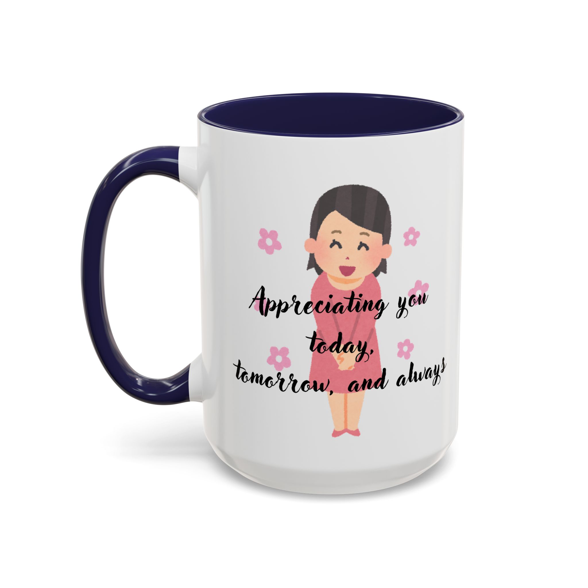 Teacher Appreciation Coffee Mug, Thank You Gift for Elementary School Teacher, Cartoon Character Design, Pink Flowers, 11/15oz, Pastel - Image 6