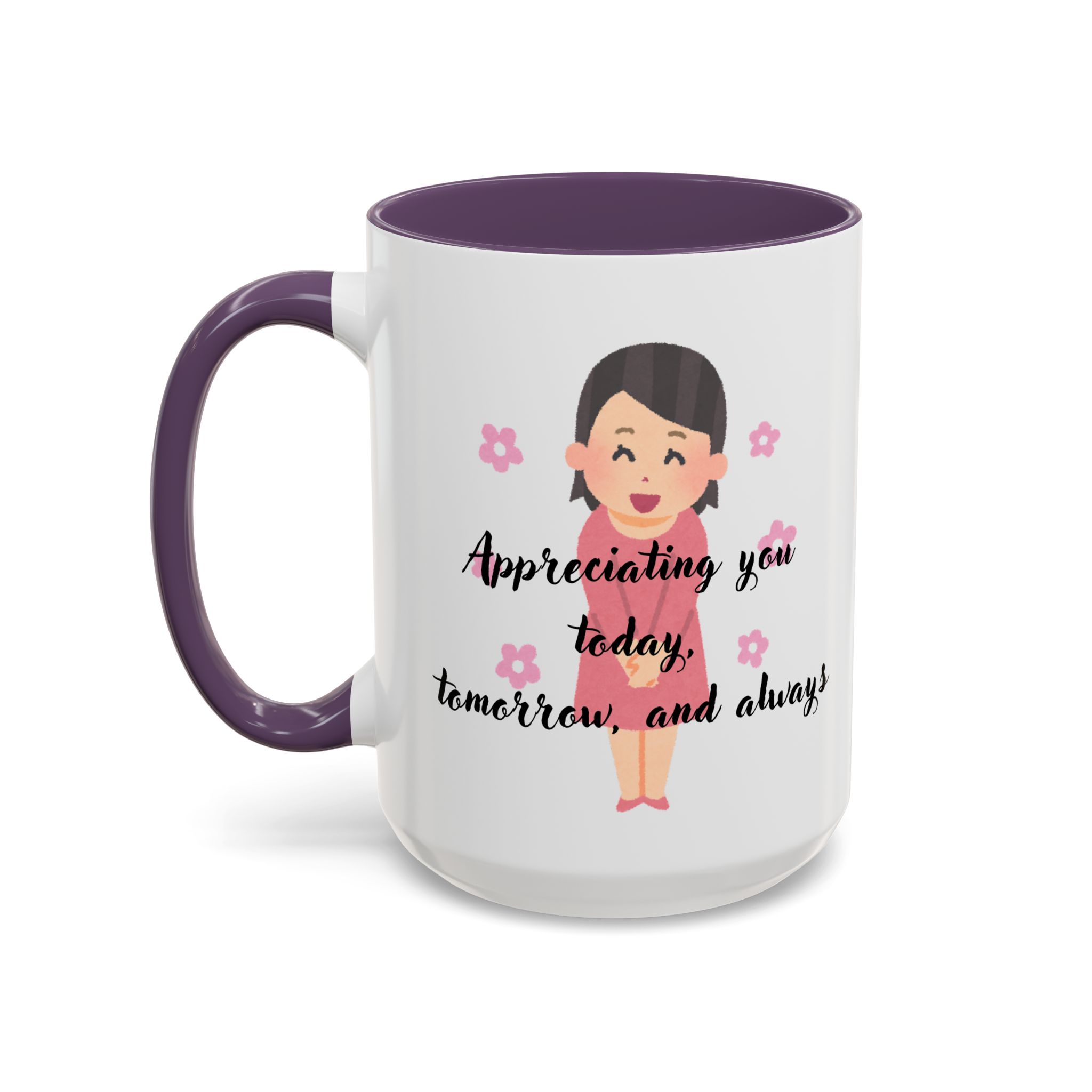Teacher Appreciation Coffee Mug, Thank You Gift for Elementary School Teacher, Cartoon Character Design, Pink Flowers, 11/15oz, Pastel - Image 16
