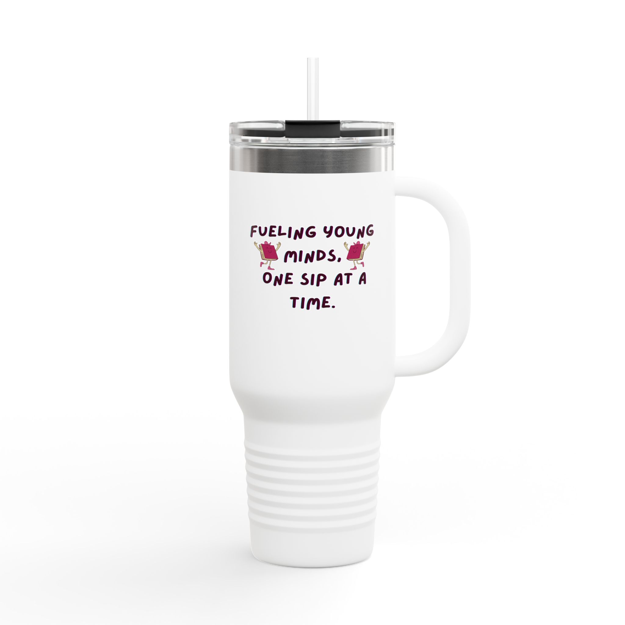Cartoon Books Insulated Travel Mug, 40oz - Fueling Young Minds, One Sip at a Time, Fun Kids Travel Cup, Large Coffee Tumbler - Image 2