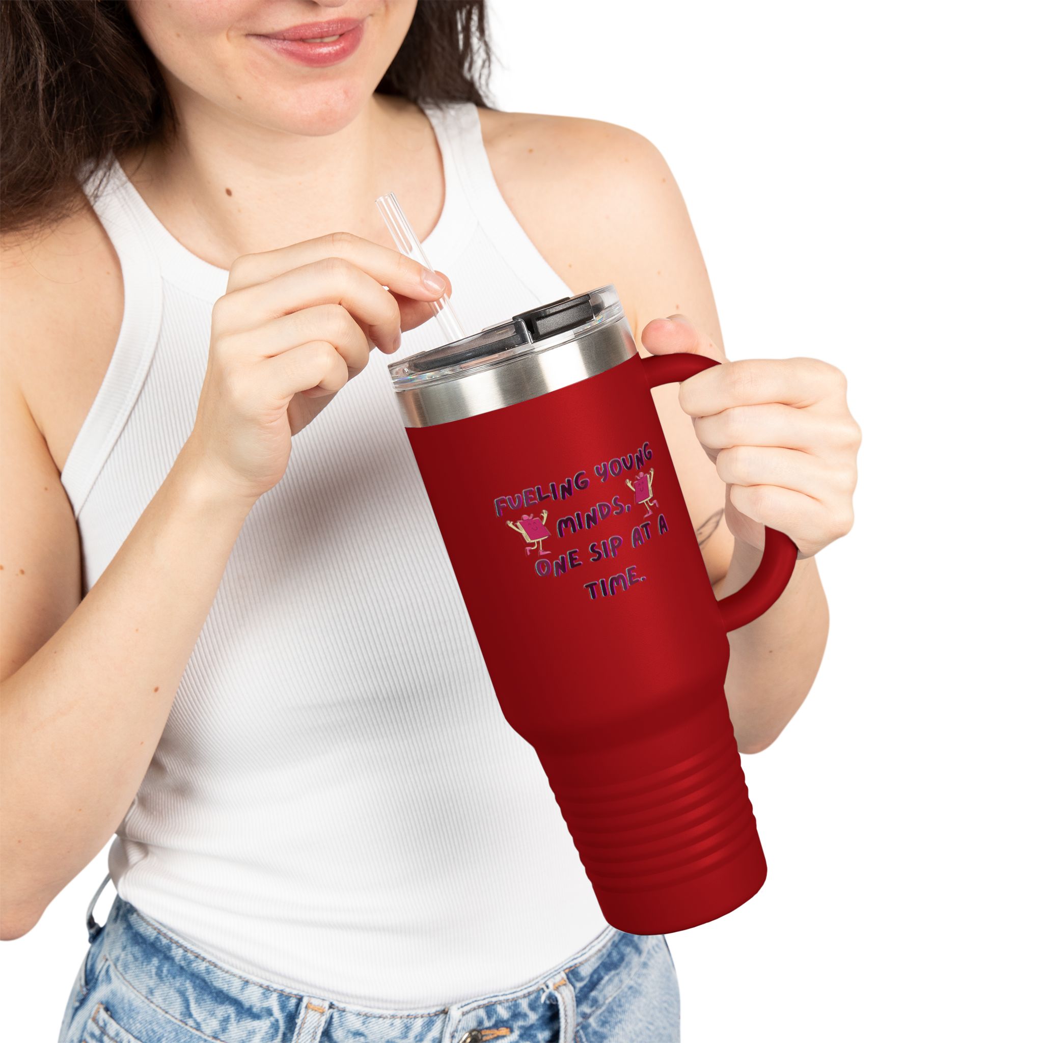 Cartoon Books Insulated Travel Mug, 40oz - Fueling Young Minds, One Sip at a Time, Fun Kids Travel Cup, Large Coffee Tumbler - Image 4